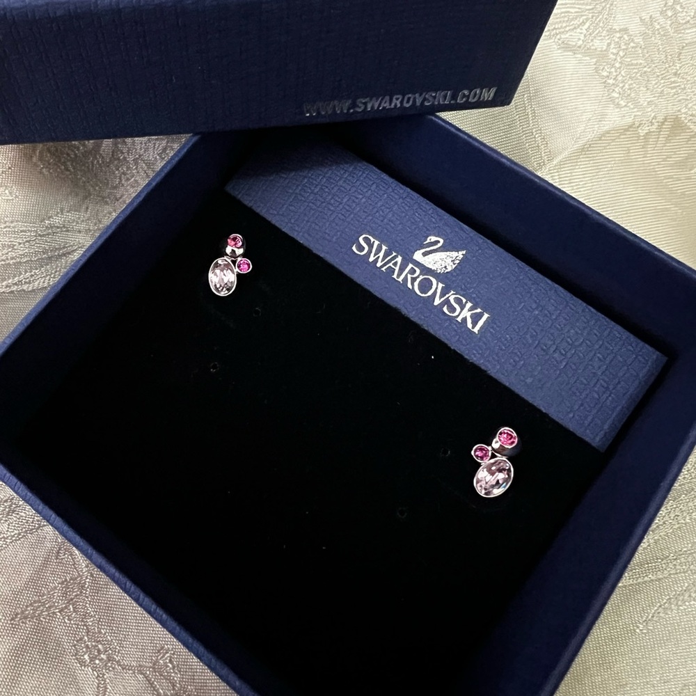 Swarovski Pink and Silver Stud Earrings